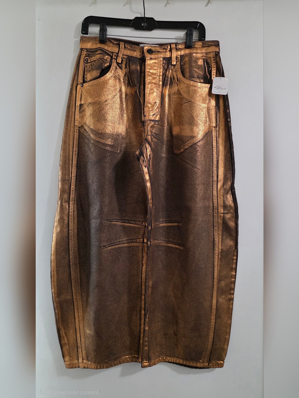 NWT We The Free by Free People Good Luck Mid Rise Metallic Gold barrel jeans 29